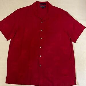 Grant Thomas Men's 100% Pure Silk Short Sleeve Button-Down Shirt Red Size M